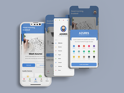Azures Mobile | Mobile Kit & PWA Template android app app design creative app creative app template creative app ui daily ui design footer ios iphone menu menu design mobile modern design pwa sidebar ui ui ux web app design