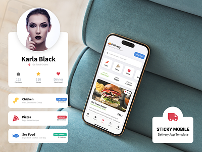 Food Delivery App - Sticky | Mobile Kit & PWA Template app cart courier delivery delivery app delivery services fast food food food and drink food app food delivery food delivery app food order mobile order restaurant app shipping shop ui ux