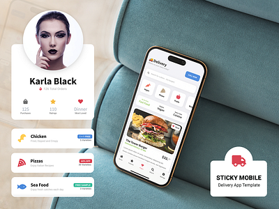 Food Delivery App - Sticky | Mobile Kit & PWA Template