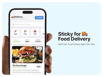 Food Delivery App Template - Sticky Mobile app app design burger delivery fastfood food food application food order foodie home page interface map mobile mobile application mobile design online delivery pizza restaurant ui ux