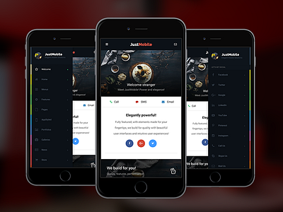 JustMobile android app cordova ios iphone mobile mobile app mobile template phonegap responsive sidebar swipe