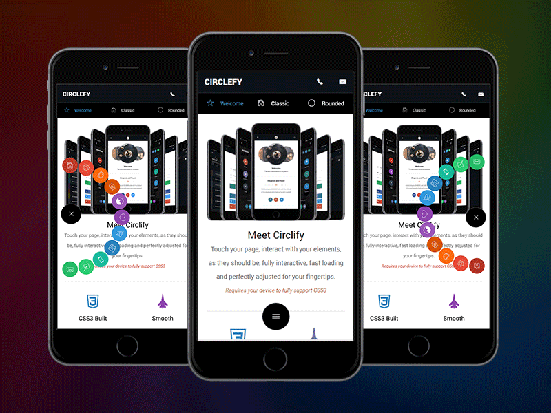 Circlify Bottom Menu circle cordova css3 mobile phonegap tablet template theme