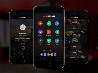 Mega Mobile 2 android animated css html ios mobile mobile site site stock template theme