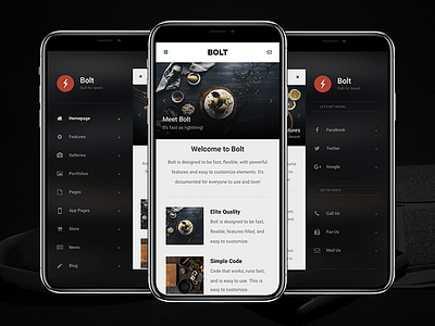 Bolt 3D | HTML Mobile Website Template 3d 3d animation black black sidebar design bolt css css3 dark design fast website html html5 javascript light mobile mobile page design mobile website sidebar animation sidebar design website