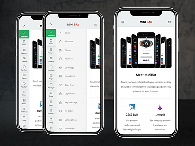 Minibar | Mobile Template app template bar creative css css3 html javascript js mini mini sidebar mobile mobile app mobile website sidebar sidebar design submenu design ui ux webdesign website