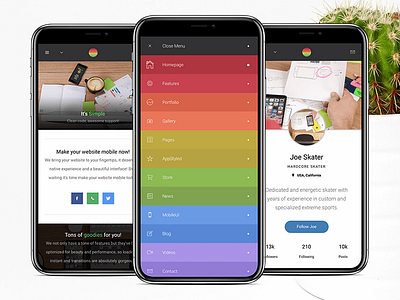 Strips Mobile | HTML Mobile Website Template colors colourful logo colourful menu css dark header dropdown menu homepage design html java script menu design mobile mobile design mobile ui profile page design site template strips template template design user experience user interface design