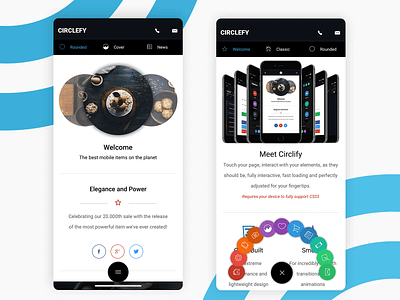 Circlify | Mobile Website Template + Hybrid App app app design app development app menu app ui application circle design colorful app creative menu css design html mobile ui uiux user experience user interface user interface design ux webdesign