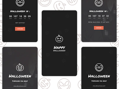 Spooktacular Landing Pages | Halloween Freebie animation background image countdown timer dark ui free landing page freebie halloween halloween design halloween freebie halloween ui jack o lantern landing page freebie mobile ui pumpkin scary subscribe page ui uidesign ux ux design