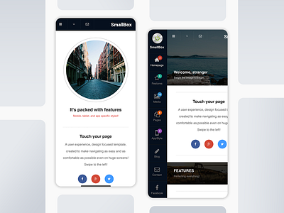 SmallBox | Mobile Site Template css dark sidebar homepage design html html website javascript light design logo mobile sidebar design sidebar menu site small sidebar social buttons template template design transparent header ui ui ux ui design