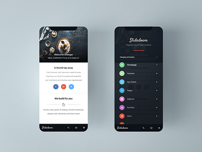 SlideDown | Mobile Site Template black bottom menu clean design colorful colorful navigation css html javascript menu design mobile mobile ui navigation menu site slider template template design templates ui ux webdesign