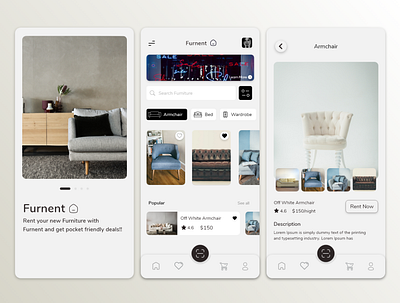 Furnent! app branding design furlenco furniture hybrid app icon illustration logo rent renting typography ui ux vector
