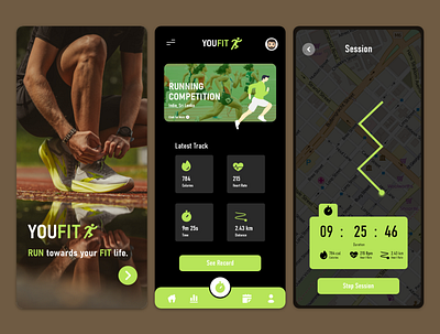 YOUFIT! Running App app branding design fitness fitness tracker hybrid app icon illustration logo running running app typography ui ux vector