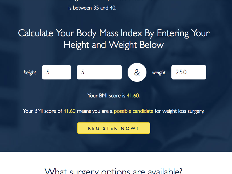Bariatric Surgery Bmi Calculator Register Call To Action By