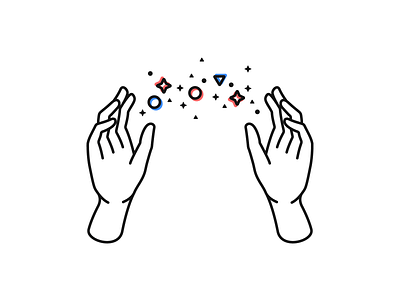 Magic Hands! anatomy apparel black and white color design hands icon illustration lines magic minimal practice red and blue sparkles vector