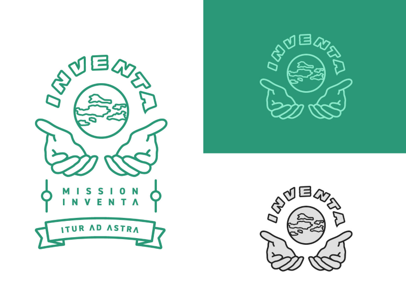Inventa logo/mission patch human planet earth simple vector science fiction universe discovery science explore creative mono weight thick lines hands icon mission patch patch logo minimal space