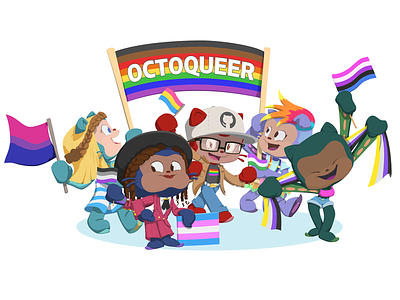 Octoqueer Sticker Design character design design diversity employee resource group erg github illustration lgbt lgbtq octocat open source pride queer sticker