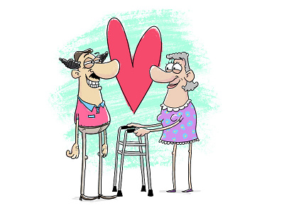 Old Couple cartoon character design comic cute doodle funny illustration in love love old couple photoshop
