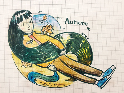 Autumn autumn colourpencil girl illustration practice sleep