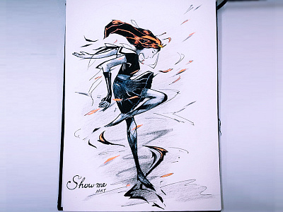 show me colourpencil dance girl illustration woman