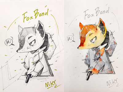 Fox bond fox mark pencil watercolour