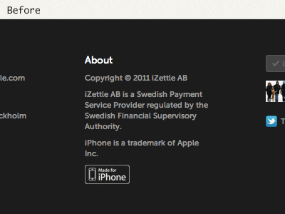 "Made for iPhone" at iZettle footer