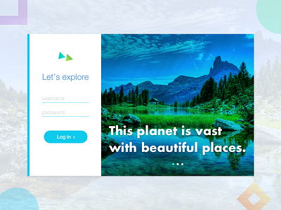 Log in Screen beautiful explore landing page log in places planet