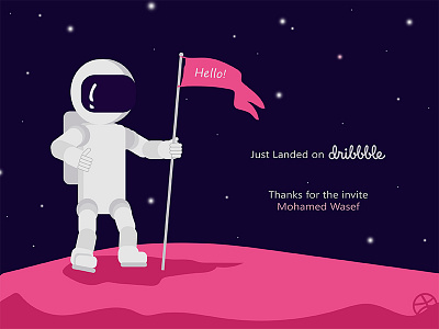 Hello! - Just Landed on Dribbble ! My First Shot dribbble first shot hello illustration space thank you