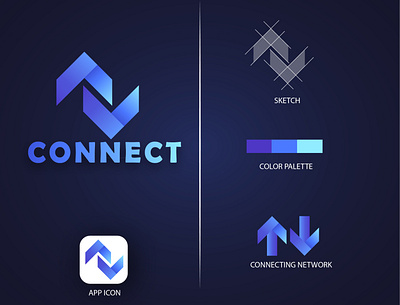 CONNECT LOGO app logo branding connect logo design gradient gradient logo illustration logo logo design minimalist logo modern logo technology logo