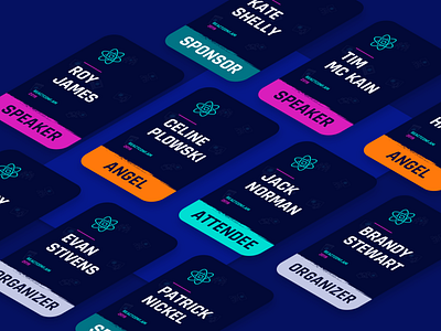 ReactConf identity design app badge badges blue conf conference corporate style design identity illustration it logo react react conf ui user experience user interface ux uxui visual