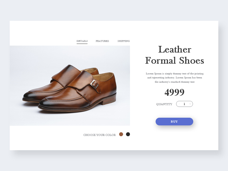 Leather formal shoes Product Page ui store size shop page product preview leather shoes ecommerce color cart