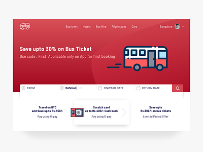 Redbus Landing Page Redesign booking cash color landing page new red redbus simple ticket travel ui ux design ux design