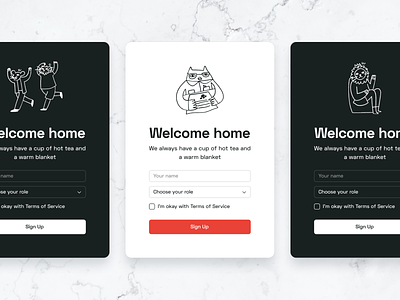 Cole Sign Up Screens app cat flat form handdrawn icons illustration input interface login outline register registration sign in sign up stroke ui ux web