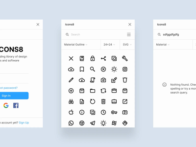 Icons8 Figma Plugin input search panel window desktop app light white native interface svg material icons animation design ux ui plugin figma