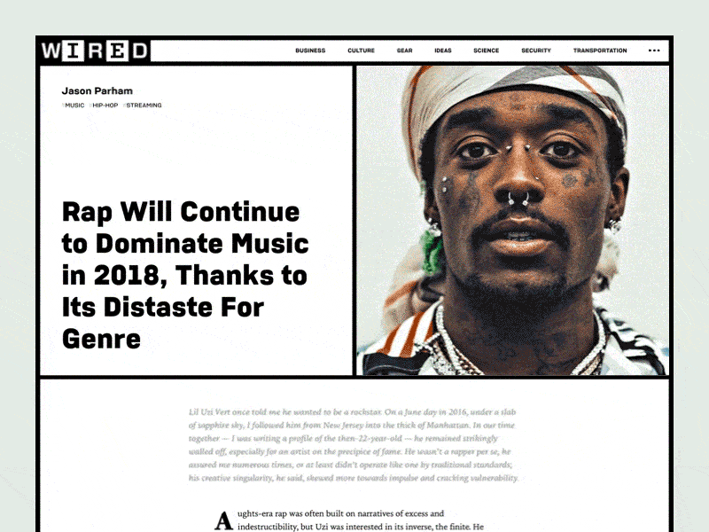 Wired (article) animation article grid hip hop interaction interface layout longread magazine site typography ui ux web wired