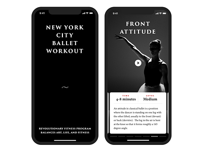 New York City Ballet Workout app design font interface ios iphone mobile serif typography ui ux