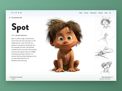 Pixar 3d cartoon child cute film interface kid minimal movie pixar site spot typography ui ux web