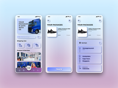 Delivery Services UI Design with Glassmorphism Style branding design graphic design mobile app ui uiux ux web