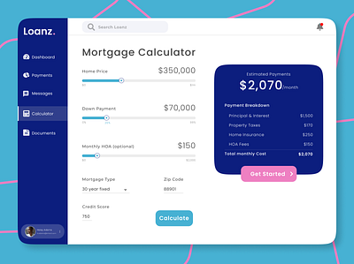 Mortgage Calculator/Dashboard branding ui