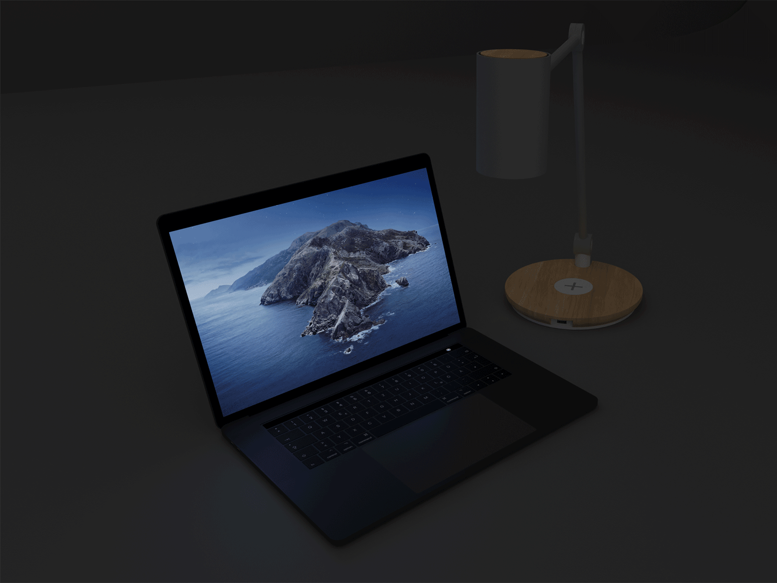 Desk Scene with MacBook Pro and Desk Lamp