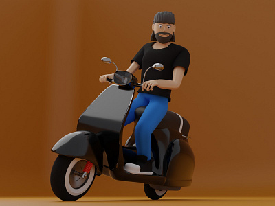 3D Character driving Vespa