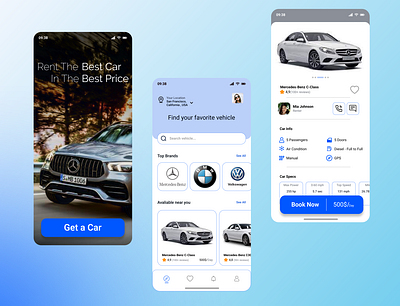 Car Rental Mobile App app branding design graphic design illustration logo typography ui ux vector