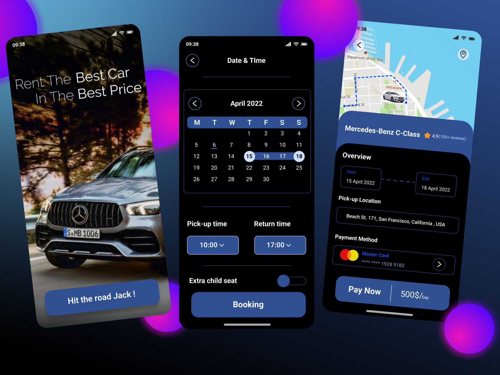 Car rental mobile app dark theme by Andrzej Pępiak ️ on Dribbble