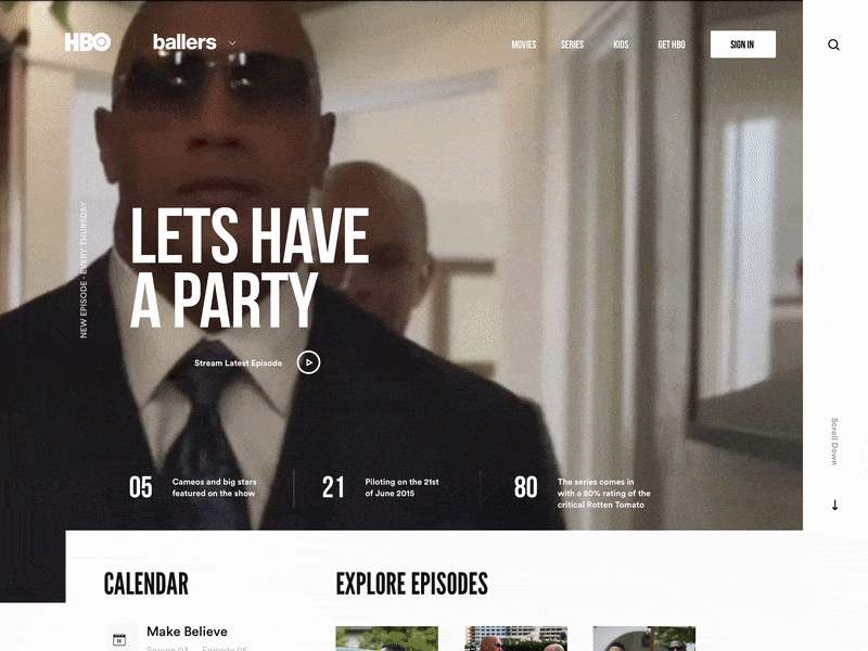 HBO - Ballers app article blog clean flat minimal type ui web