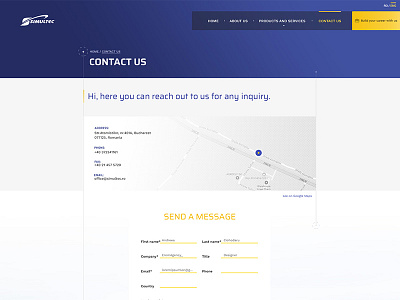 Contact page - Simultec address airplane contact design message page simulators ui ux webdesign