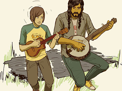 Downtime on the Waydown banjo folk illustration