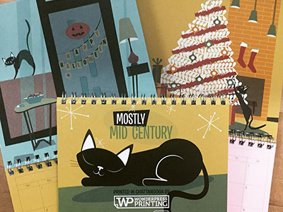 Mid Century Kitty Calendar calendar cat kitty mid century modern vector