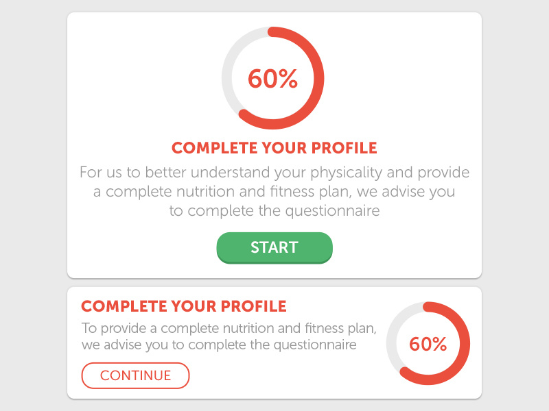 Complete You Profile profilecompleteness uielement userinterface fitnesstest cardstyle card appui fitnessapp completeyouprofile ux ui