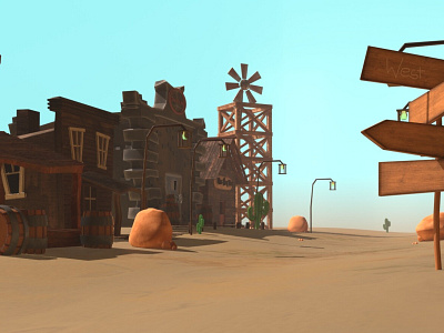 Western Town 3d adventure animation arnold concept art design illustration maya substance painter