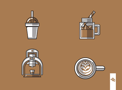 Coffee related icons beverage cafe caffeine clean coffee cold brew espresso frappuccino graphic design vector vintage