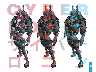 cyber ronin cyberpunk illustration japan neon samurai scifi techwear